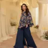 Sayuri Tamanna Navy Blue Embroidery Indo Wester Dress Silk Aura Usa