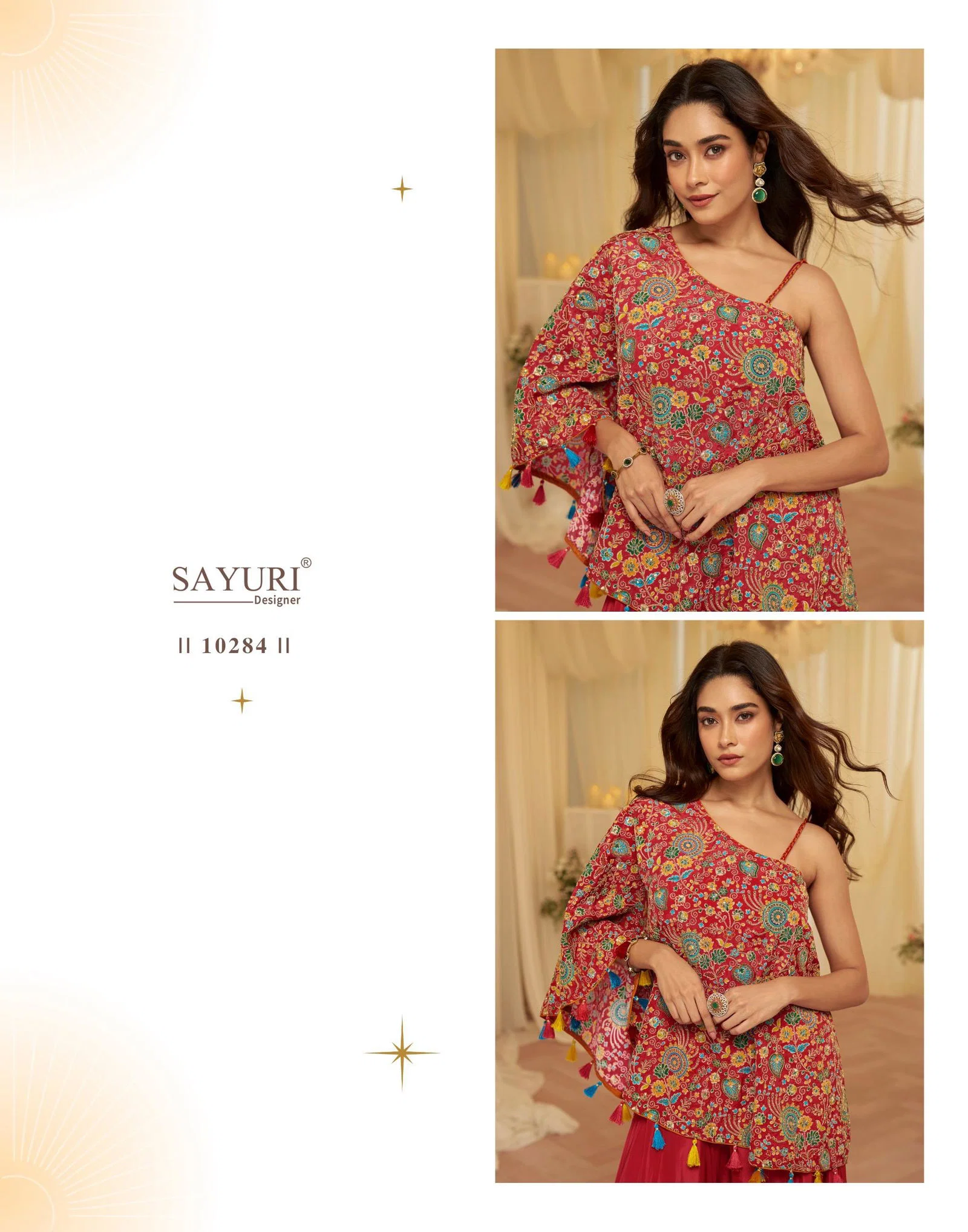 Sayuri Tamanna Red Embroidery Indo Wester Dress Silk Aura Usa