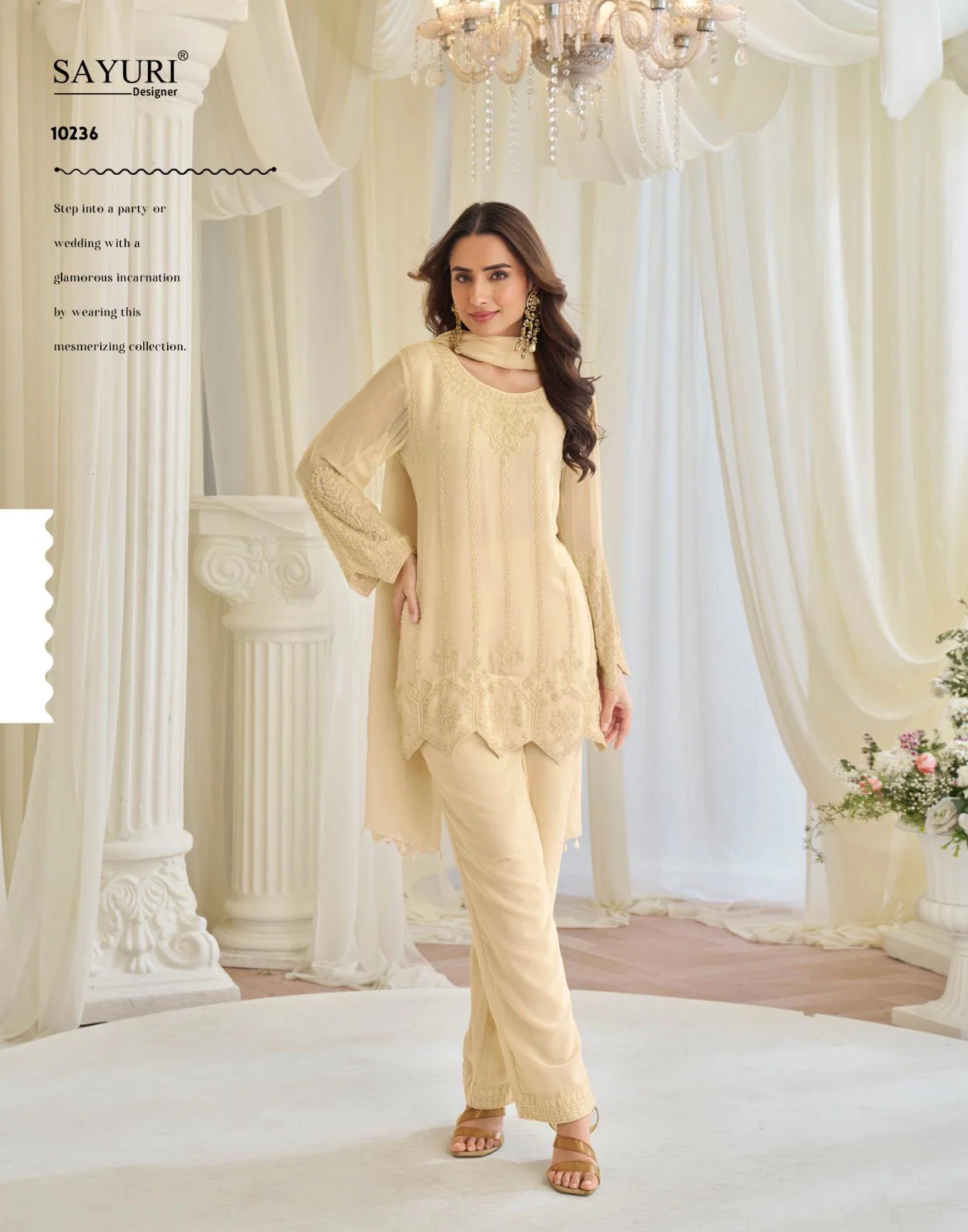 Sayuri Kajal Cream Chinon Silk With Embnroidered Designer Top Bottom And Dupatta Usa
