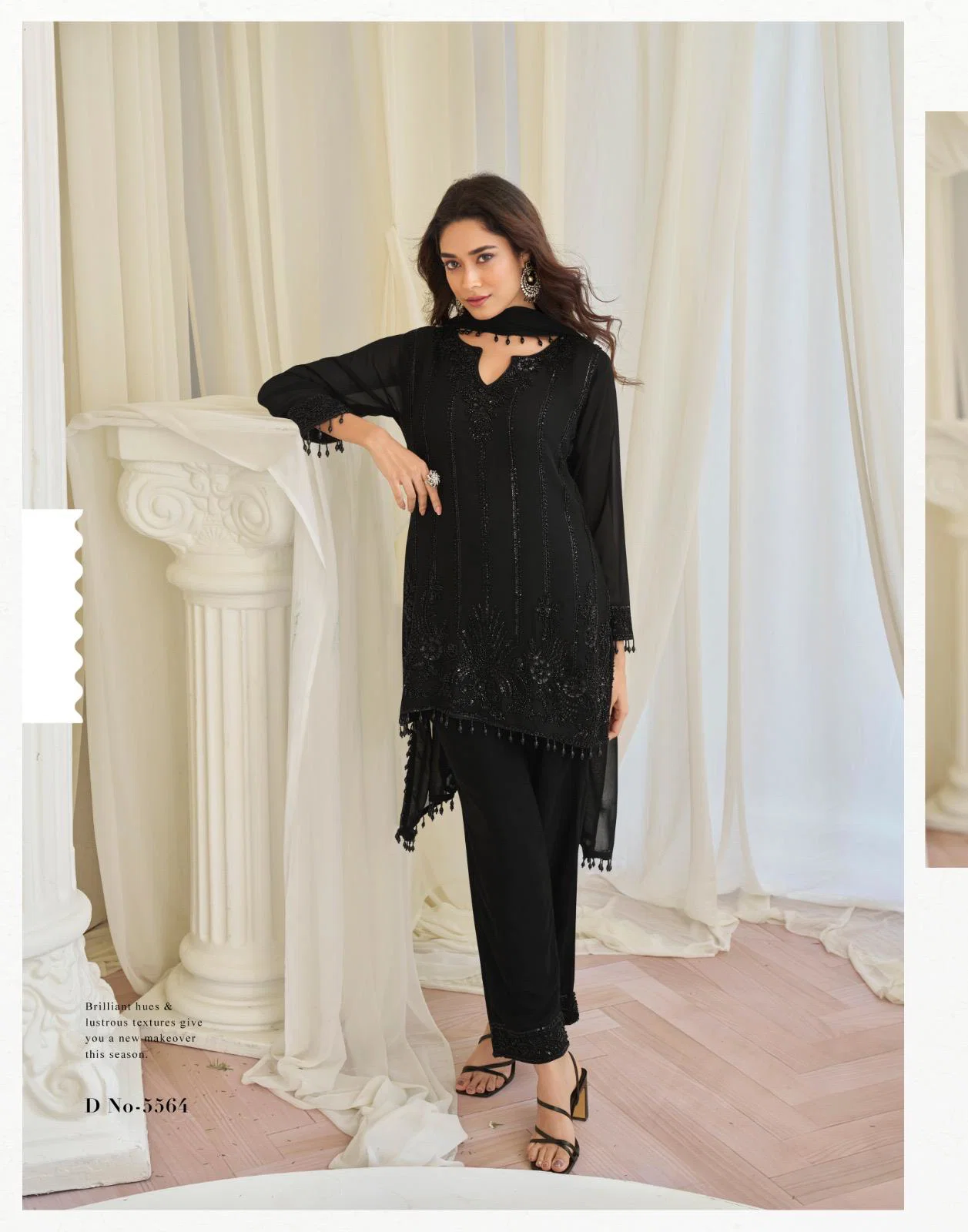 Sayuri Kajal Black Chinon Silk With Embnroidered Designer Top Bottom And Dupatta Usa