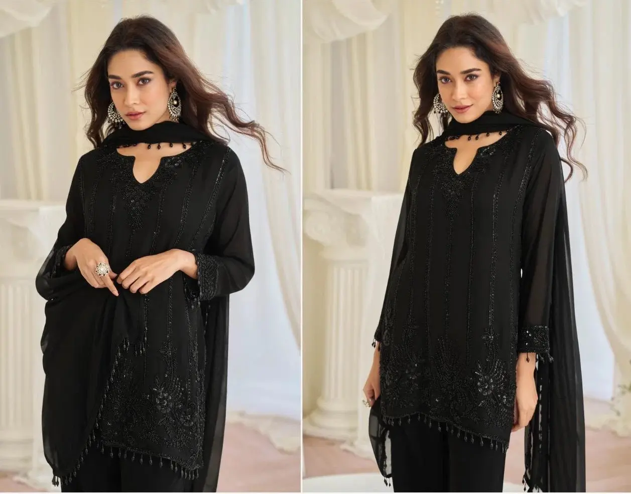 Sayuri Kajal Black Chinon Silk With Embnroidered Designer Top Bottom And Dupatta Usa