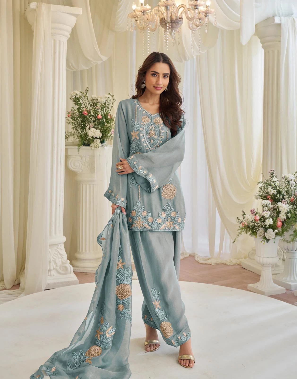 Sayuri Kajal Black Grey Silk With Embnroidered Designer Top Bottom And Dupatta Usa