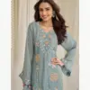 Sayuri Kajal Black Grey Silk With Embnroidered Designer Top Bottom And Dupatta Usa