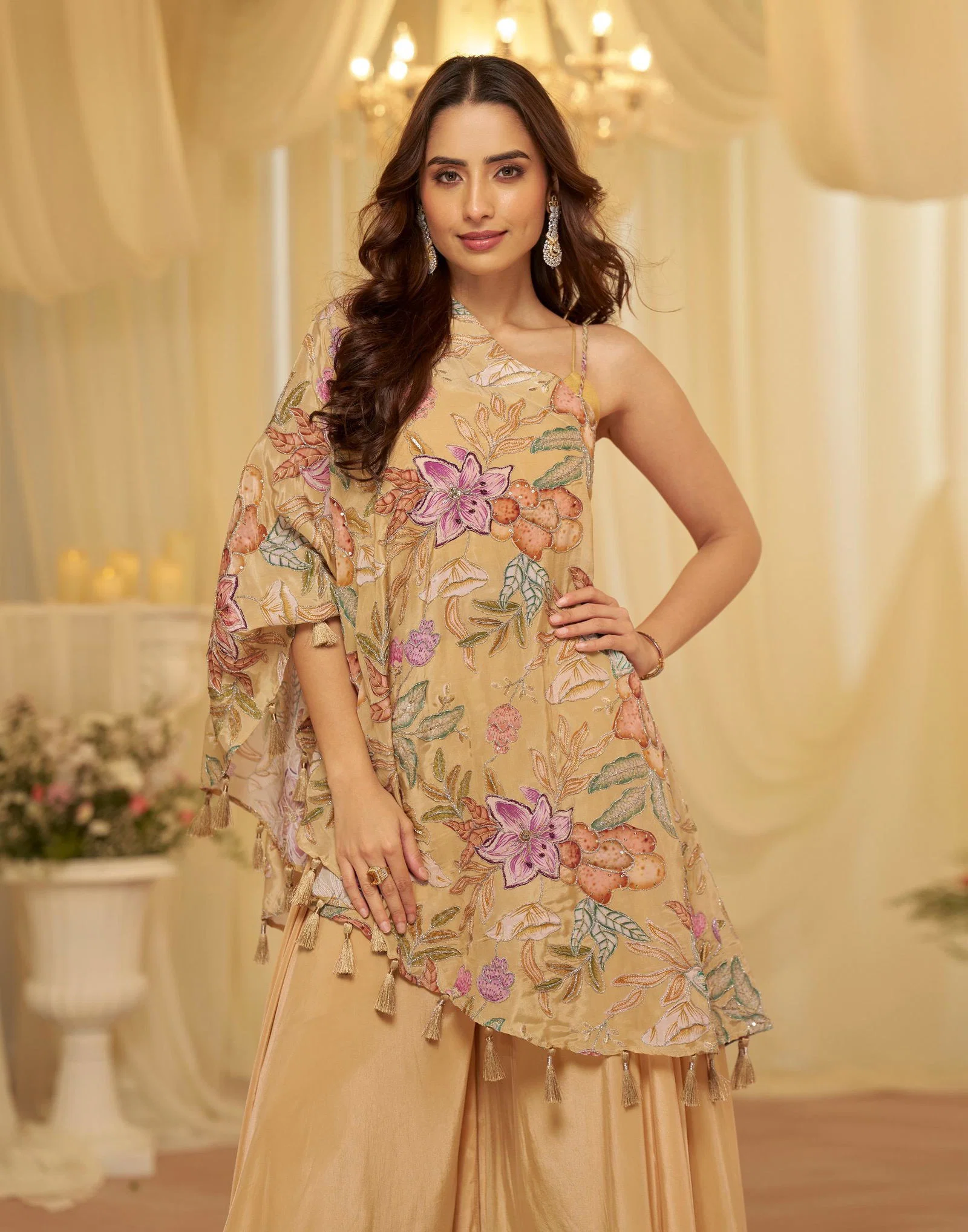 Sayuri Tamanna Gold Embroidery Indo Wester Dress Silk Aura Usa