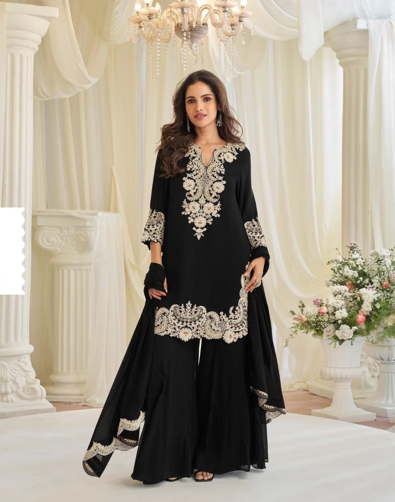 Sayuri Kajal Black Black Silk With Embnroidered Designer Top Bottom And Dupatta Usa