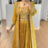 C585 Yellow Fox Georgette Indo Western Ladies Dress Silk Aura Usa Online