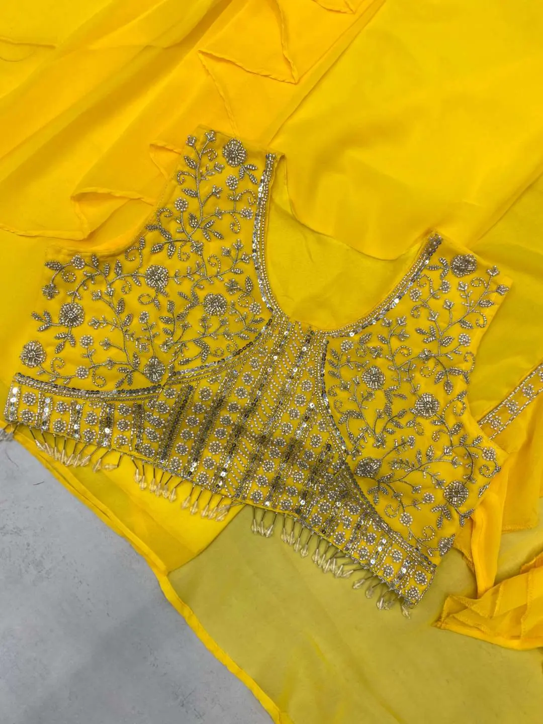 Yellow Georgette Ladies Dhoti Blouse Western Dress Silk Aura Usa