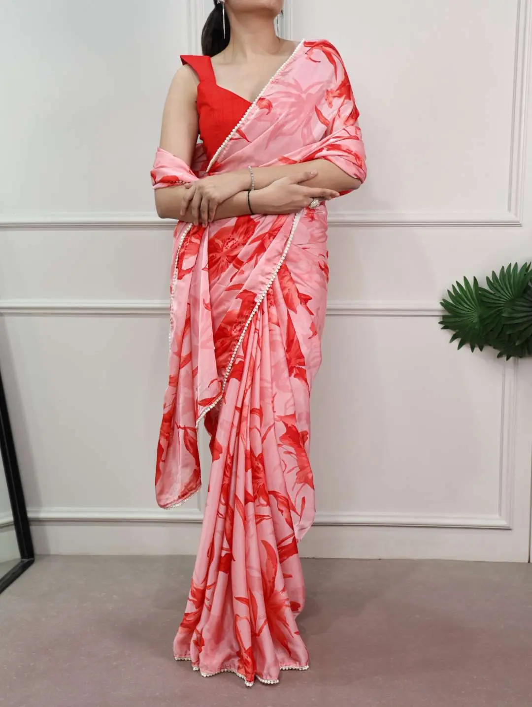 Buy WMN 7005 Satin Silk Floral Print Saree Silk Aura Usa