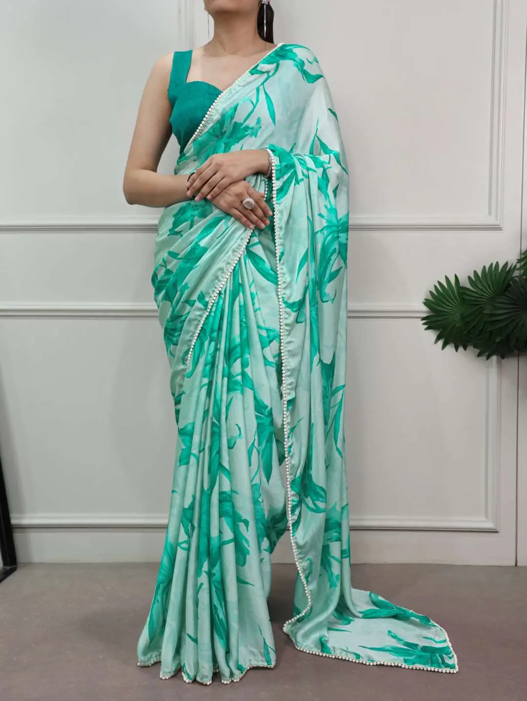 Buy WMN 7005 Satin Silk Floral Print Saree Online Silk Aura Usa