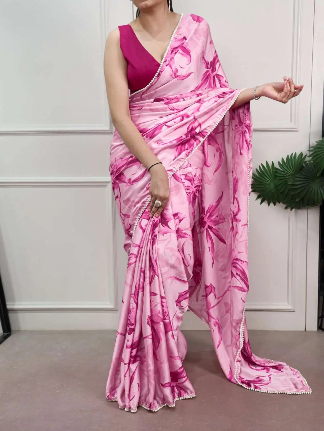 Buy WMN 7005 Satin Silk Floral Print Saree Silk Aura Usa Shop