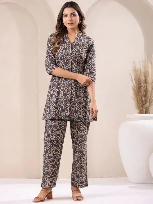 Buy Beige Pure Cotton Floral Printed Co Ord Set Collection