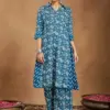Buy Blue Pure Cotton Floral Printed A-line Long Kurti Pant Collection