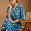 Buy Blue Pure Cotton Floral Printed A-line Long Kurti Pant Collection