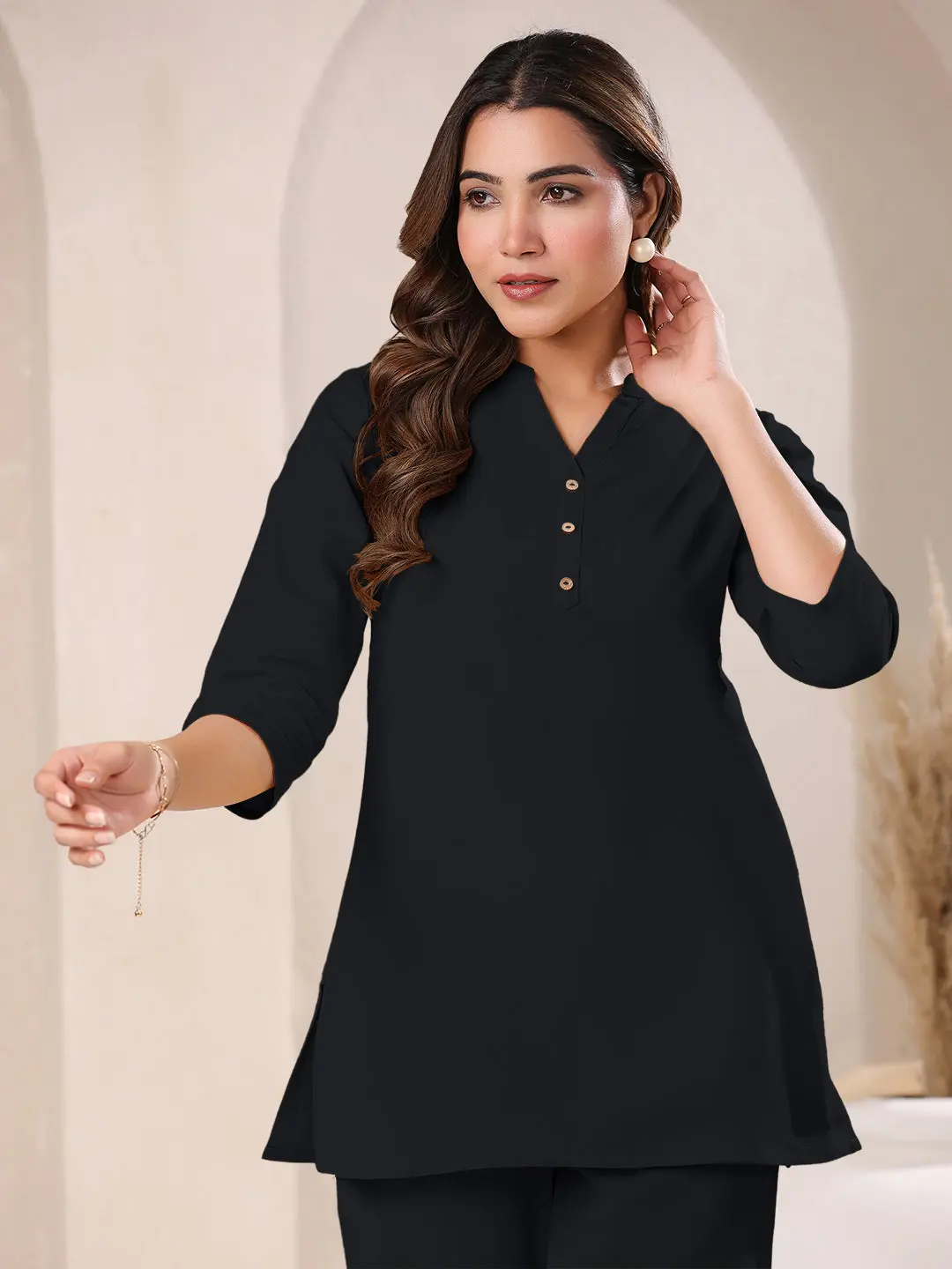 Buy Girls Black Cotton Blend Solid A-Line Top Usa