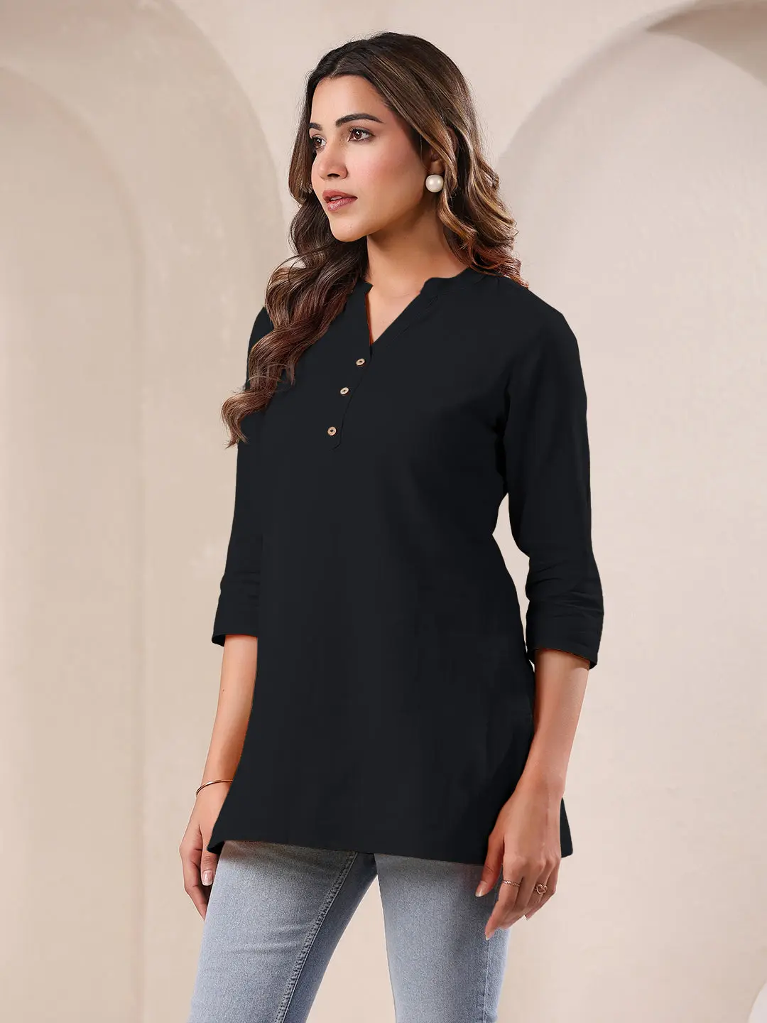 Buy Girls Black Cotton Blend Solid A-Line Top Usa