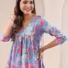 Buy Girl’s Blue Pure Cotton Floral Printed A-line Top Usa