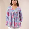 Buy Girl’s Blue Pure Cotton Floral Printed A-line Top Usa