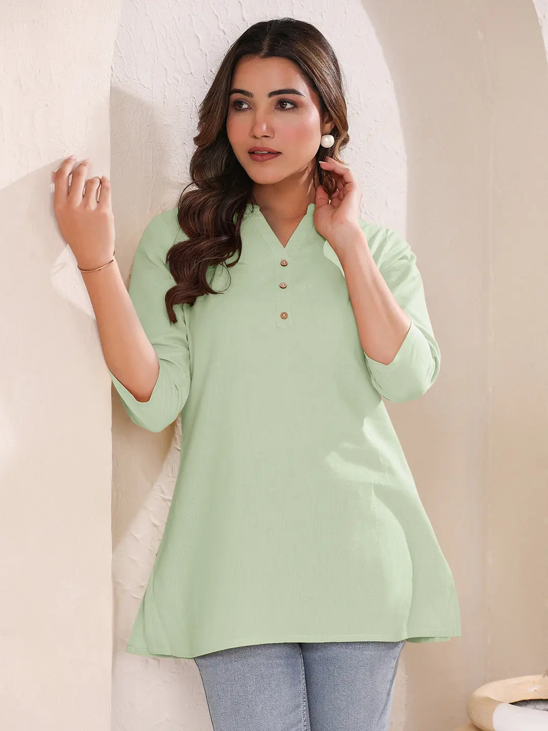 Buy Girl’s Mint Cotton Blend Solid A-Line Top Usa