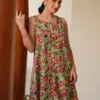 Buy Girl’s Olive Green Pure Cotton Floral Printed A-Line Tunic Usa Silk Aura