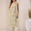 Buy Girl’s White Pure Cotton Floral Printed Straight Kurta Set Usa