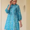 Buy Gorl’s Blue Cotton Blend Floral Printed A-line Tunic Usa