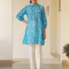 Buy Gorl’s Blue Cotton Blend Floral Printed A-line Tunic Usa