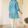 Buy Gorl’s Blue Cotton Blend Floral Printed A-line Tunic Usa