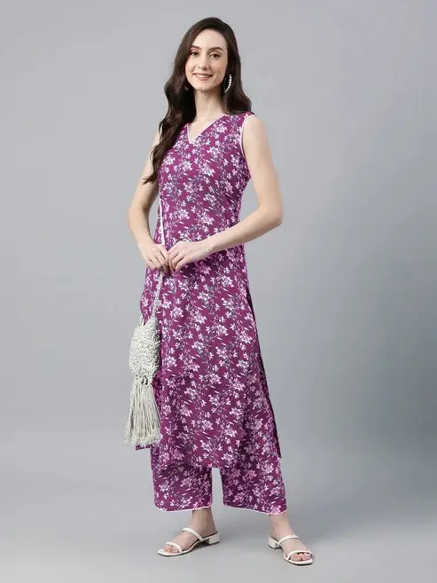 Buy Purple Pure Cotton Floral Printed Co Ord Set Silk Aura