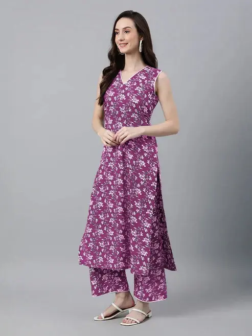 Buy Purple Pure Cotton Floral Printed Co Ord Set Silk Aura