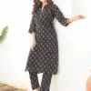 Buy Women Black Pure Cotton Floral Printed Straight Kurta Pant Set Usa
