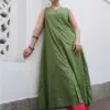 Green Cotton Long Kurti With Pant A Line Collection