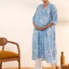 Sky Blue Cotton Floral Printed A Line Maternity Gown Collection