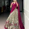 Buy WMN 1207B Tasar Silk Kalamkari Printed Embroidery Lehenga Choli Online Usa