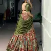 Buy WMN 1207D Tasar Silk Kalamkari Printed Embroidery Lehenga Choli Online Usa
