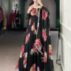 WMN 5103 Black Chiffon Floral Printed Gown Online Silk Aura Usa