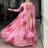 WMN 5103 Pink Chiffon Floral Printed Gown Online Silk Aura Usa