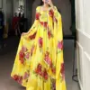 WMN 5103 Yellow Chiffon Floral Printed Gown Online Silk Aura Usa