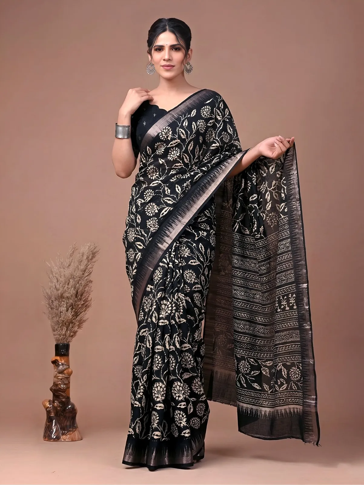 Buy WMN 7214 Black Slub Silk Saree Surat Sarees Online USA