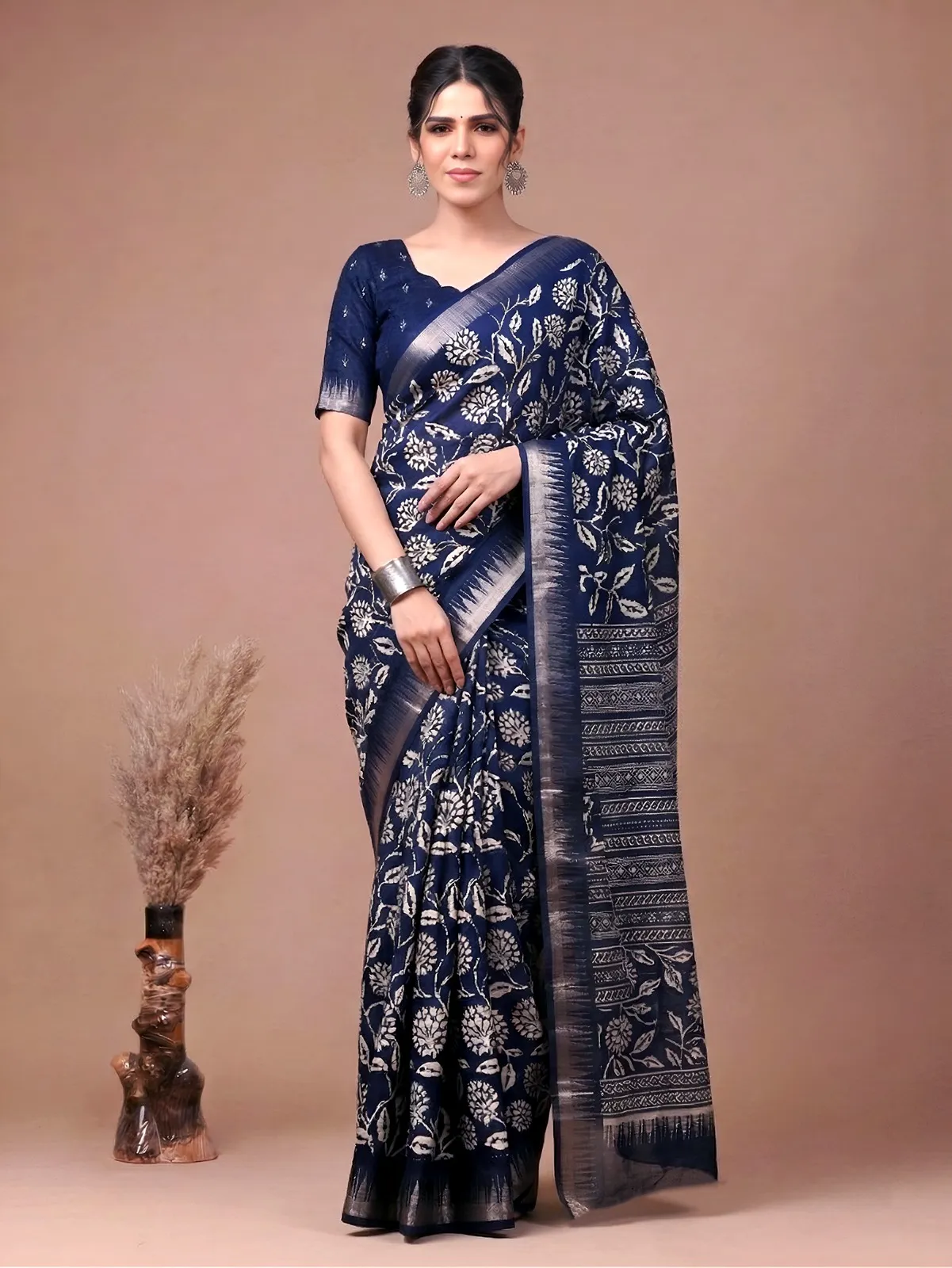 Buy WMN 7214 Blue Slub Silk Saree Surat Sarees Online USA