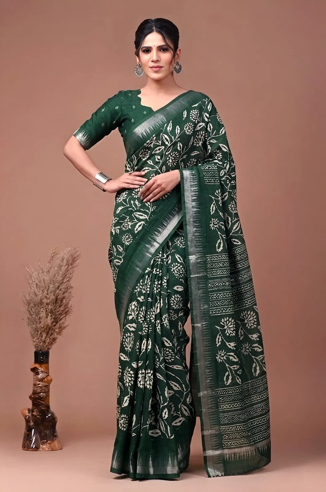 Buy WMN 7214 Green Slub Silk Saree Surat Sarees Online USA