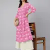 Women Pink Pure Cotton Floral Printed Flared Kurta | Silk Aura USA