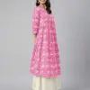 Women Pink Pure Cotton Floral Printed Flared Kurta | Silk Aura USA