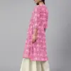 Women Pink Pure Cotton Floral Printed Flared Kurta | Silk Aura USA
