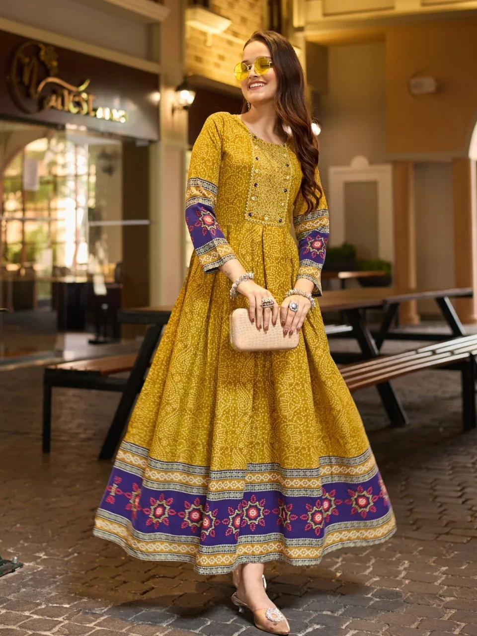 Buy Aradhna 2059 Rayon Printed Gold Readymade Gown Online Usa