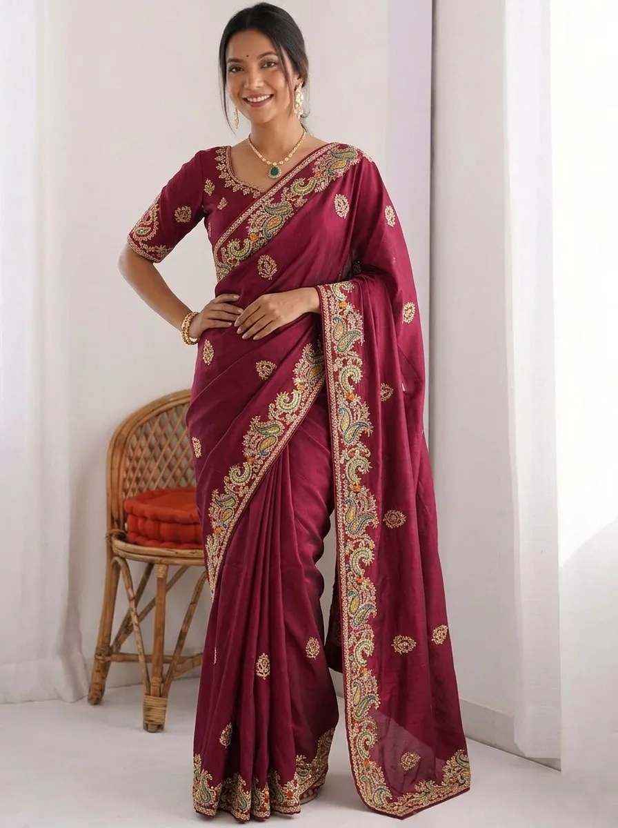 Kiara Mango Rangoli Silk Embroidery Work Saree Usa Online