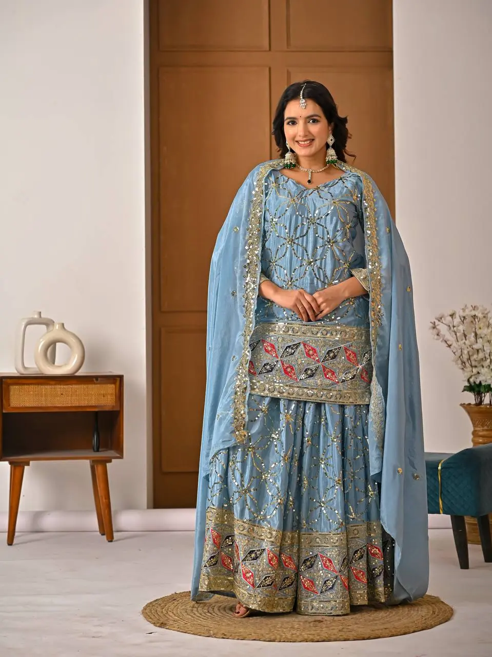 MRD 3092 Chinnon Silk Kurti Sharara Suit Dress Online Usa