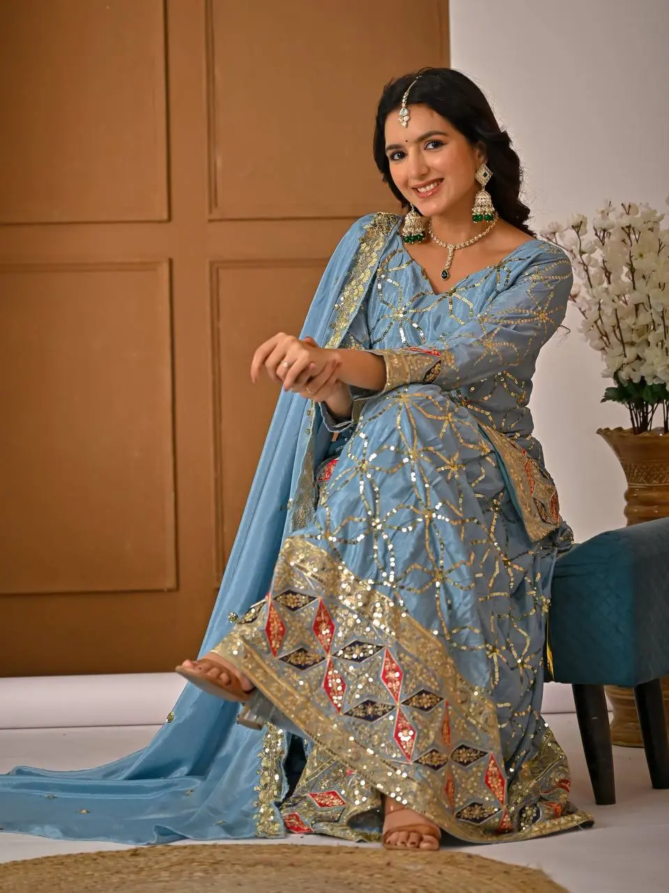 MRD 3092 Chinnon Silk Kurti Sharara Suit Dress Online Usa