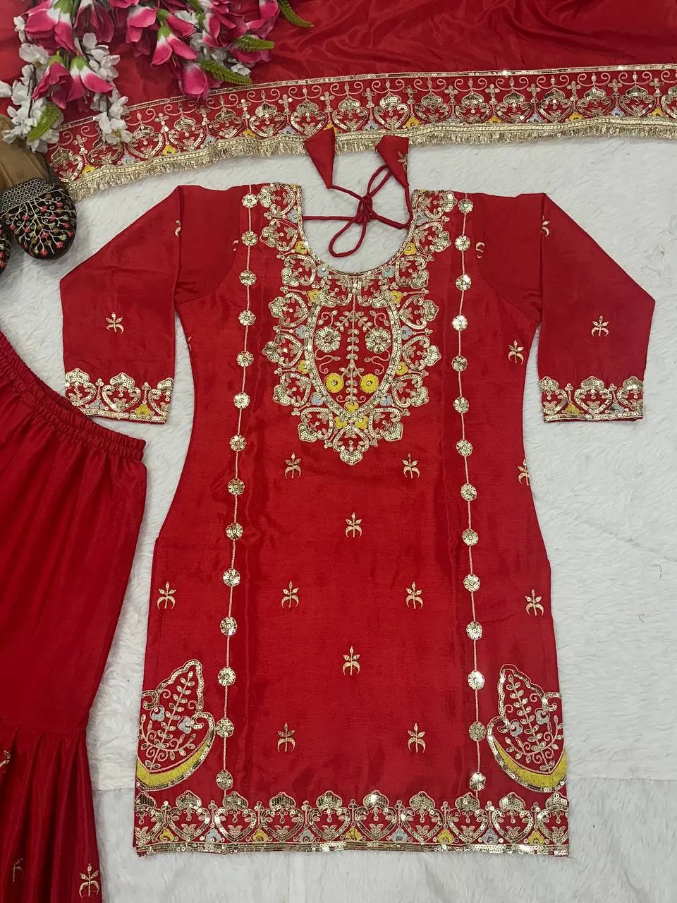 MRD 3041 Chinon Silk Kurti Palazzo Set Women Dress Online Usa