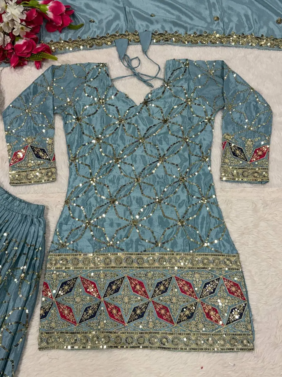 MRD 3092 Chinnon Silk Kurti Sharara Suit Dress Online Usa