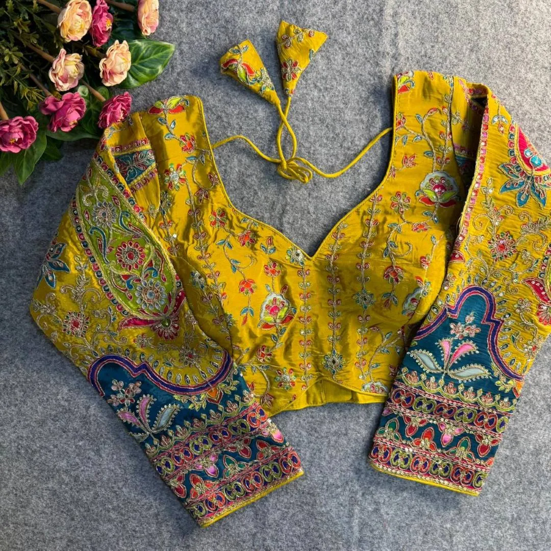 Yellow Soft Crape Silk Readymade Blouse Priyal Sweetheart Online Usa